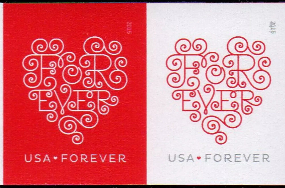 US Love Forever Hearts Forever Stamp Horizontal Pair Scott #4955-4956