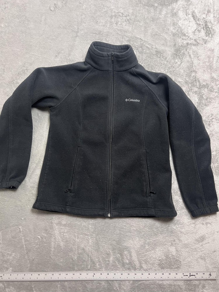 Columbia Fleece Jacket Womens XL Black Full Zip Lightweight Outdoor Layer Hiking