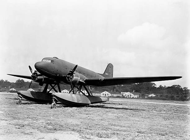 C-47 Douglas Skytrain Aircraft With Pontoons 1943 OLD PHOTO