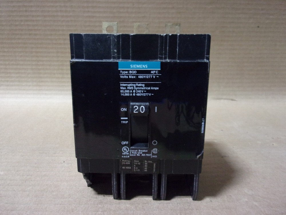 NEW Siemens BQD BQD320 3 Pole 20 Amp 480V Bolt On Circuit Breaker NNB FLAWED #39