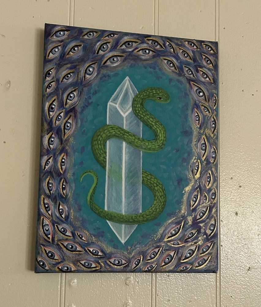 Surrealism Snake Crystal Eyes Original Acrylic Painting on Canvas