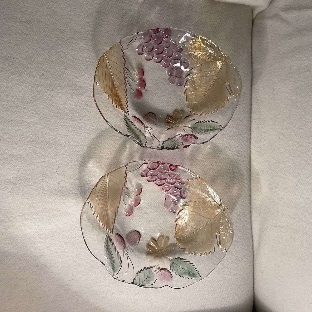 Mikasa Chablis Vivre Glass Salad Dessert Bowl Set with Leaf Pattern 2-Piece