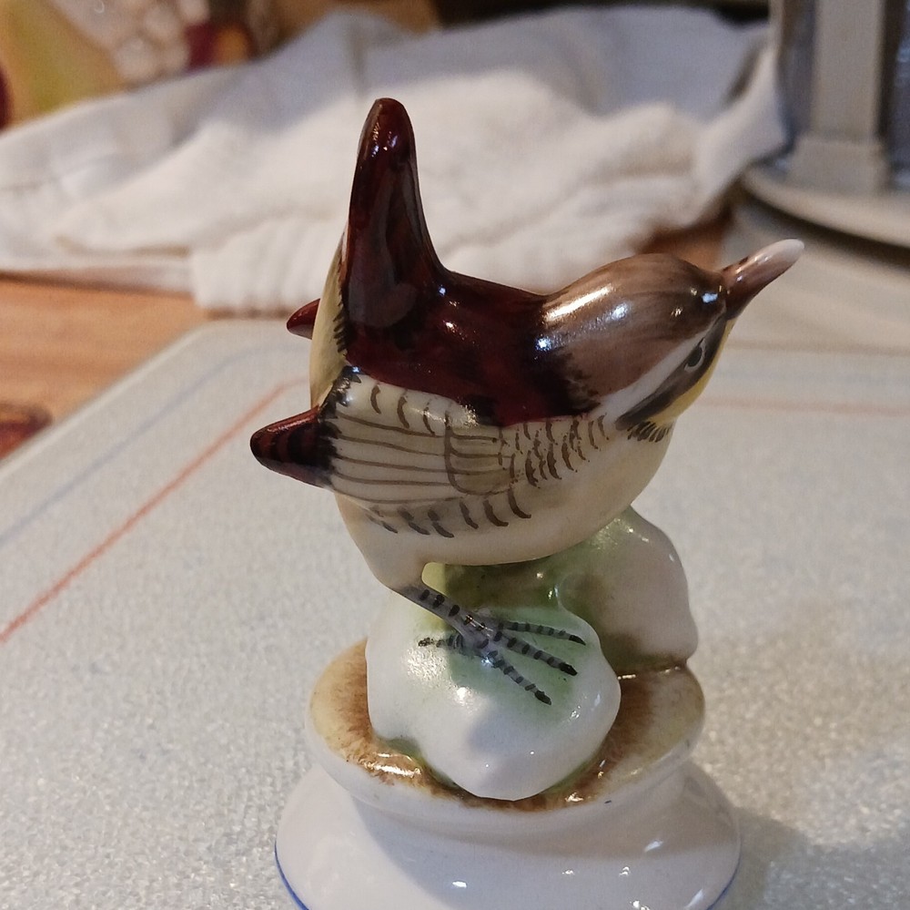 Hand Painted Glossy Ceramic Bird Figurine Multicolor Small on Base