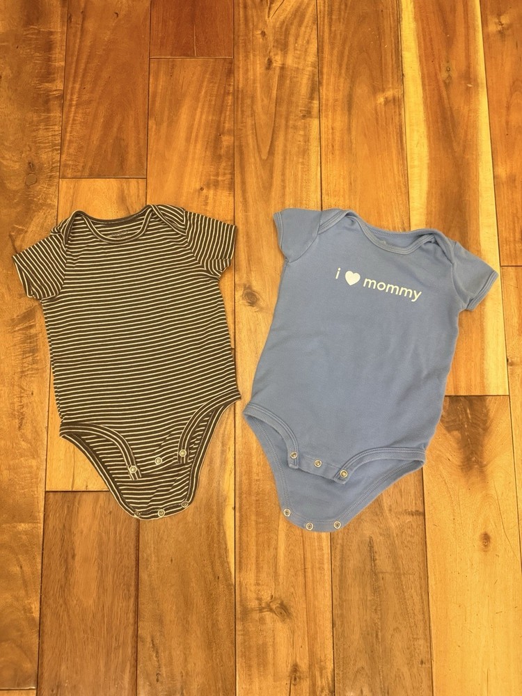 Carter's Bodysuits Size 12 Months, Brown Stripe And Blue Short Sleeve