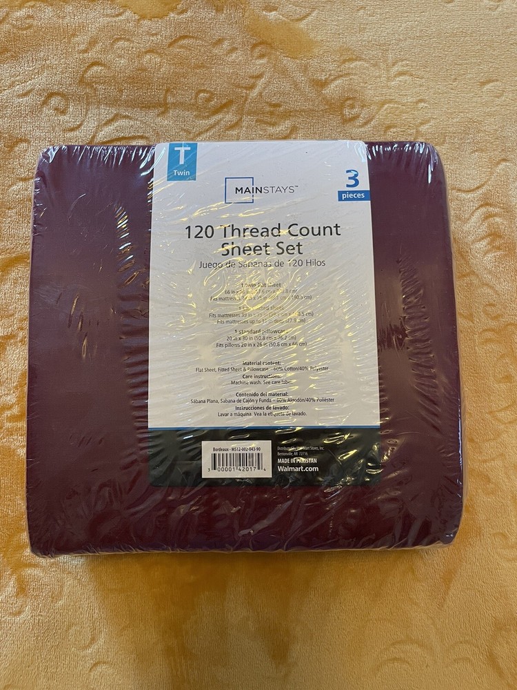 NOS Twin 120 Thread Count Sheet BORDEAUX Wine Color 60% Cotton Rich Blend 3 Piec