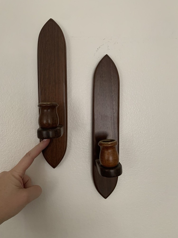 vintage solid wood wall hanging candle holders matching set of 2