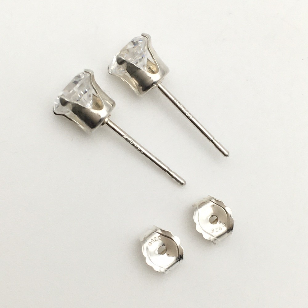 Vintage Sterling Silver 5mm Round CZ Stud Post Earrings Marked ALR 925 #95