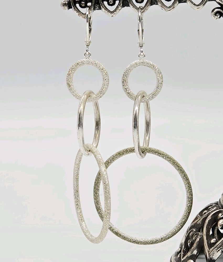 Joan Rivers Chandelier Earrings Silver tone Leverback Circle Dangle Drop 3 in