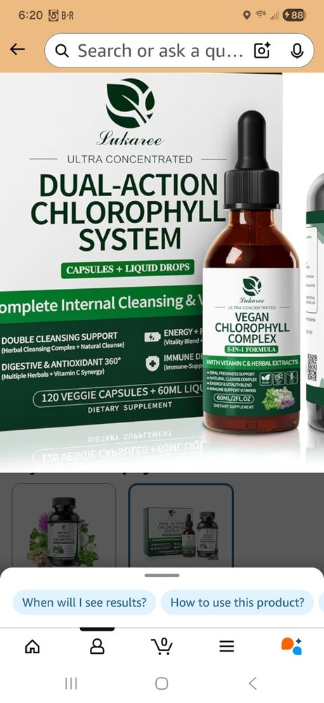 Lukaree Chlorophyll Liquid Drops & Capsules Combo, Dual Action Support for...