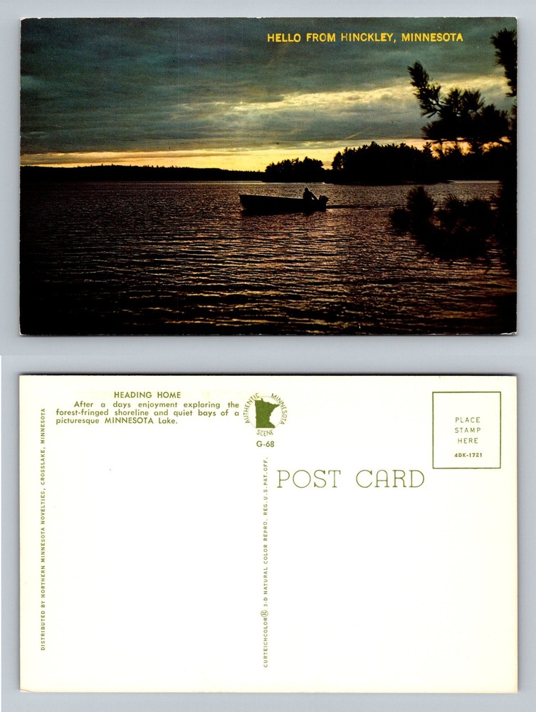 Hinckley, MN-Minnesota, Heading Home Minnesota Lake Sunset Vintage Postcard