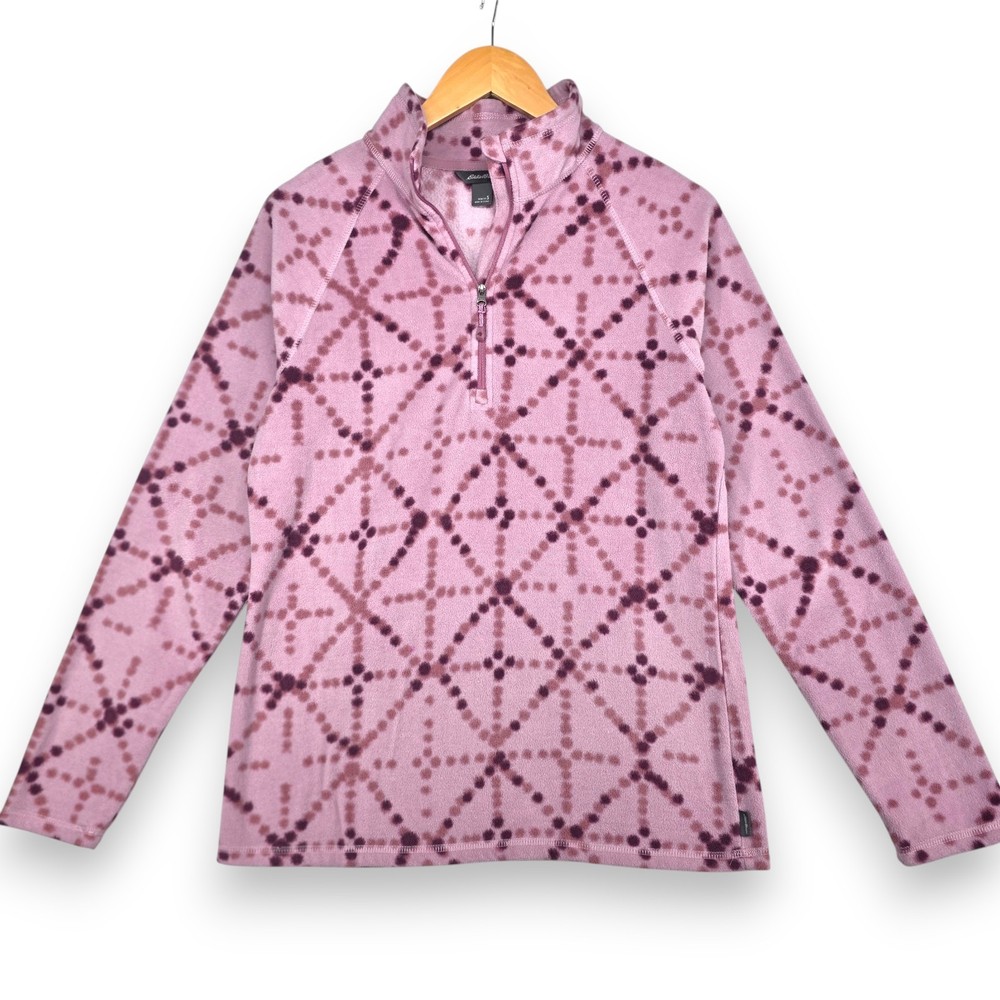 EDDIE BAUER Women’s Venture ¼ Zip Fleece Sweater Top Pink Geo Tile Print Small