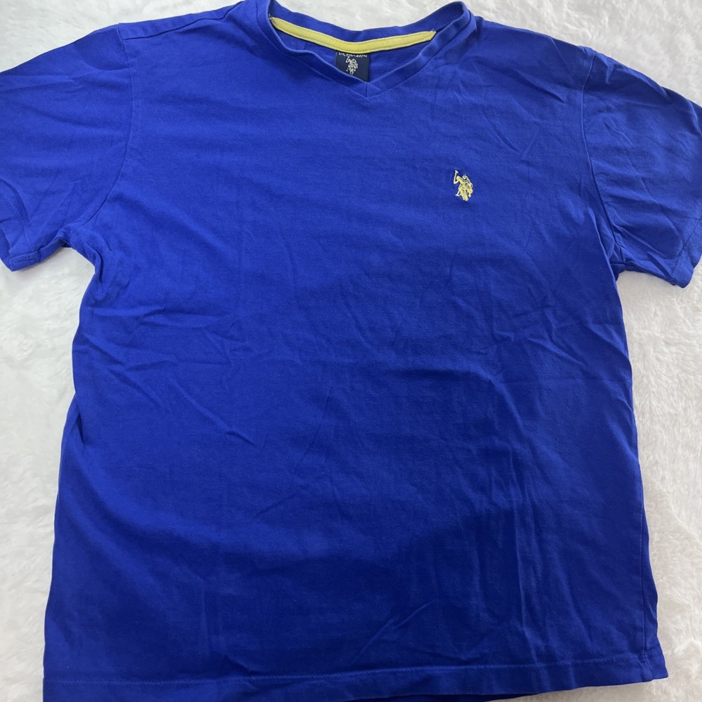U.S. POLO ASSN. Mens V-Neck T-Shirt. Size Small Royal Blue with Yellow Pony