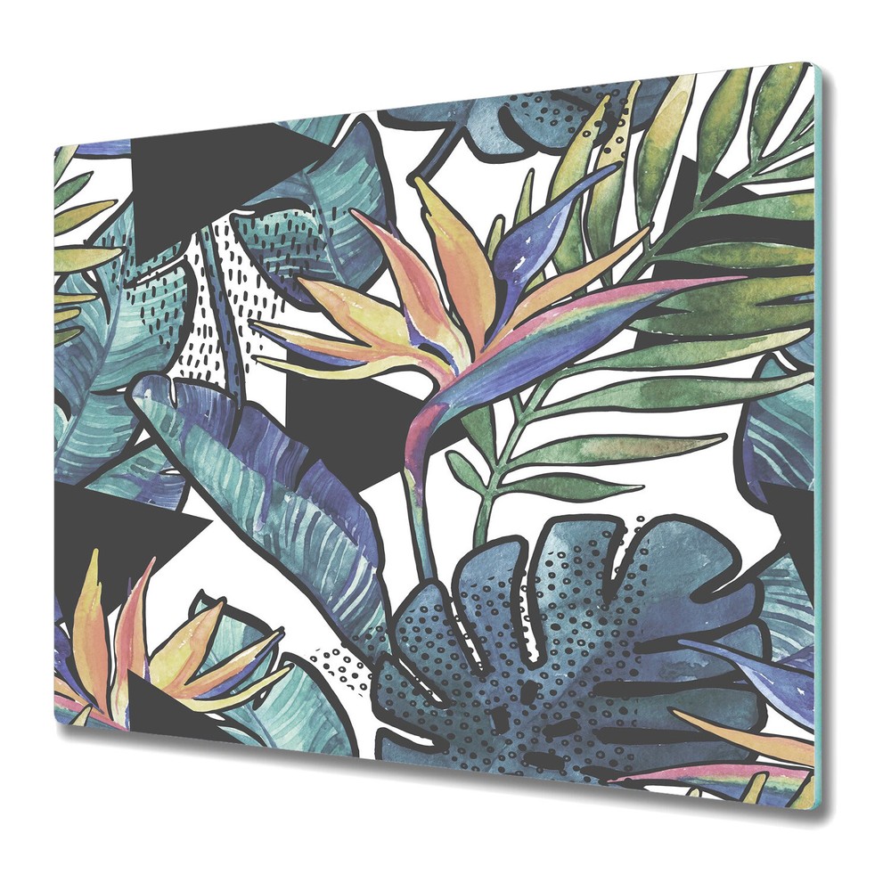 Glass Chopping Cutting Board Contrast Flowers Watercolour Leaves 60x52