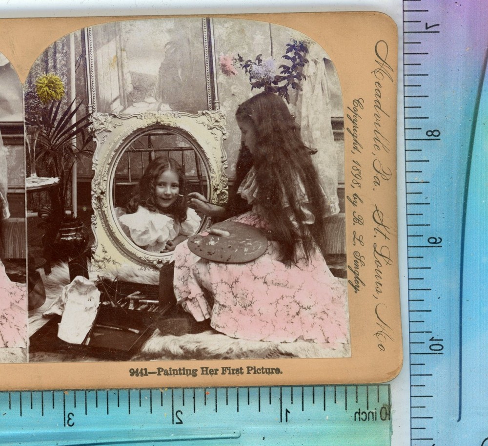 Painting Her First Picture Children Artist Keystone Stereoview
