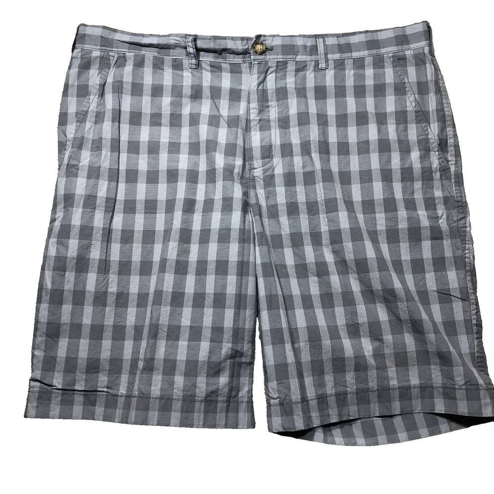 Tommy Hilfiger Shorts Mens Size 38 Gray Plaid Casual Flat Front Chinos casual