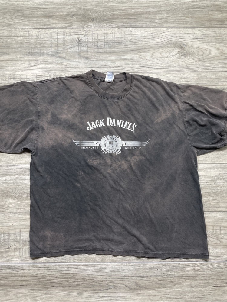 Jack Daniels Vintage Tee Shirt Black Faded Boxy Cropped 2000s Baggy Skater 2xl