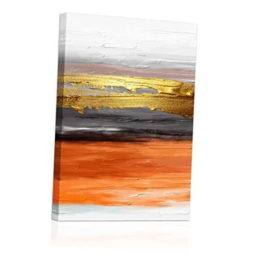 Vibrant Orange Textured Canvas Wall Art White Gold Large 24x36 Inches-image