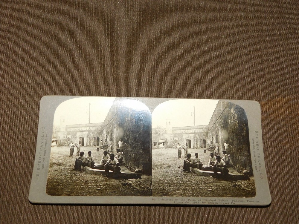 VINTAGE STEREOVIEW STEREOSCOPE CARD CHIRIQUI PRISON 1913 PANAMA