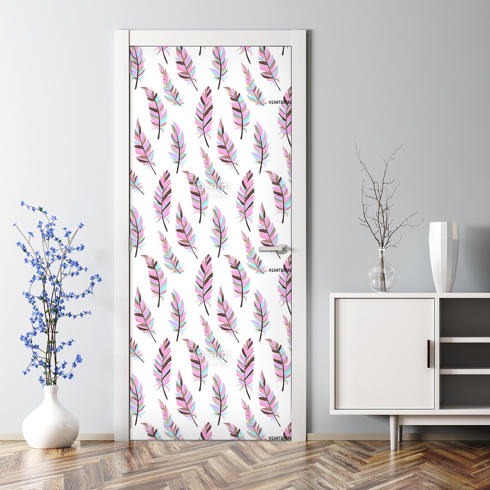 Feathers Bubble Free Door sticker pink and white Decal Home Decor