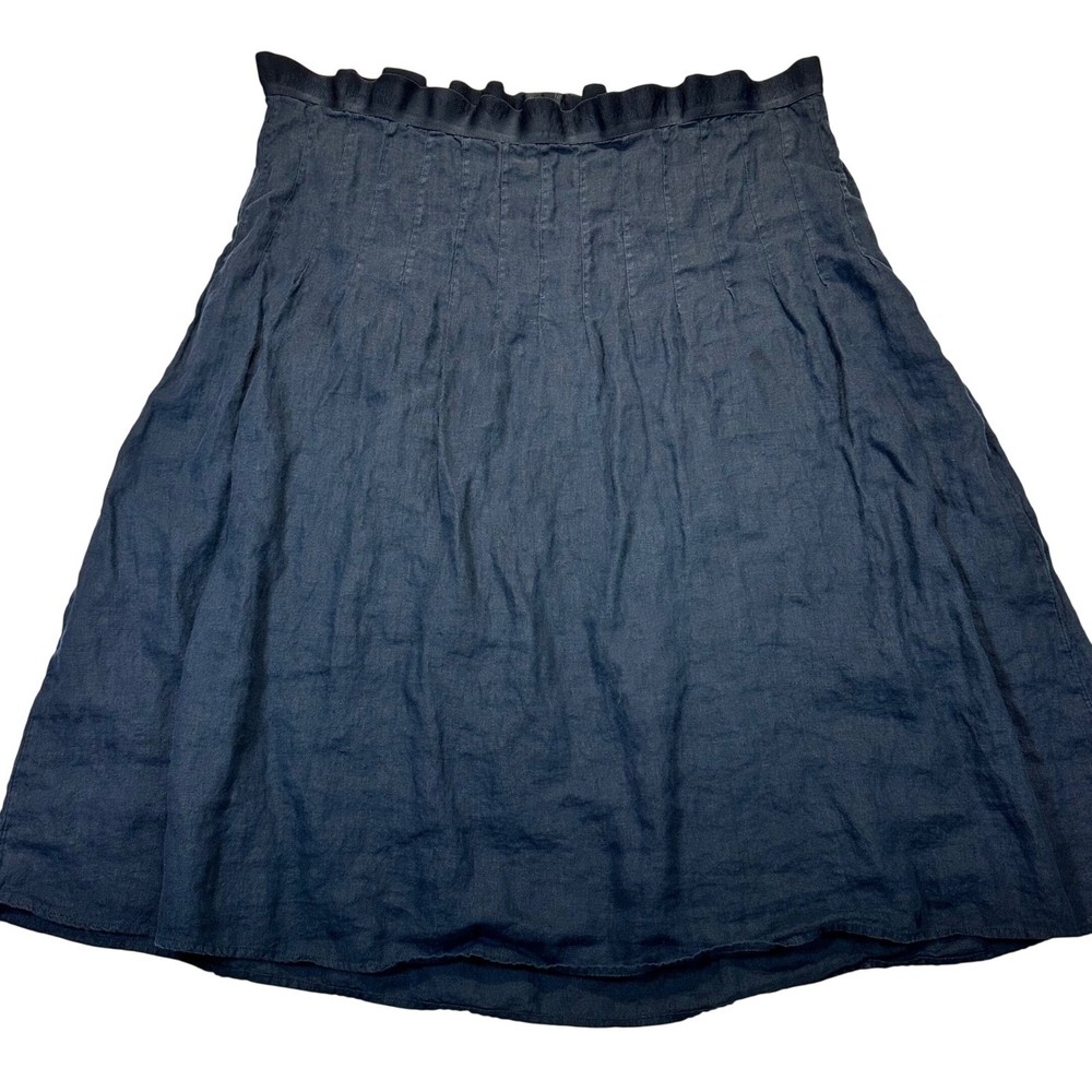 J.Jill Love Linen Navy Pleated Midi Skirt Womens 1X Lined A-Line Boho Cottage