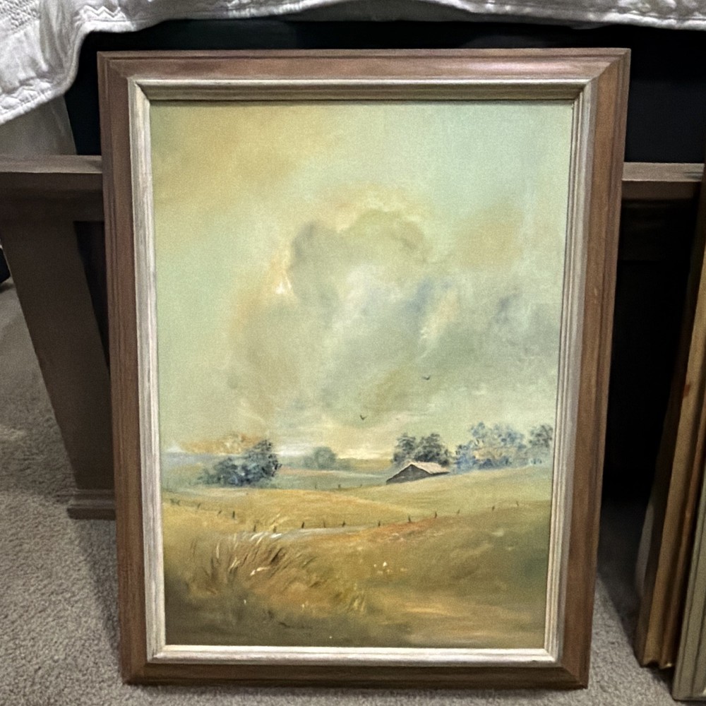 Dauphin Signed 1974 Impressionist Farm Landscape Painting on Canvas Framed