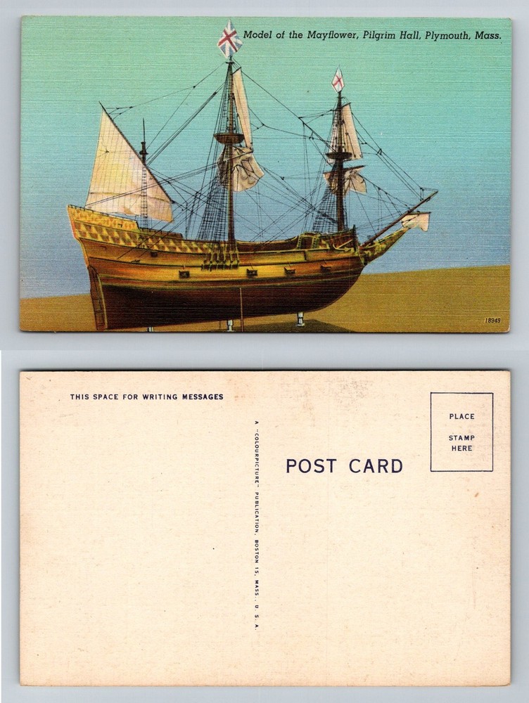 Plymouth, MA-Massachusetts, Model of the Mayflower Pilgrim Hall Vintage Postcard