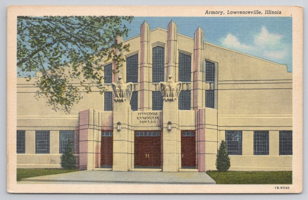 Lawrenceville Illinois Armory Art Deco Curt Teich Art-Colortone Postcard