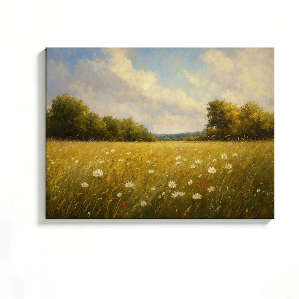 Wildflower Meadow Canvas Painting 2D Flat Frameless Wall Art Home Office Decor