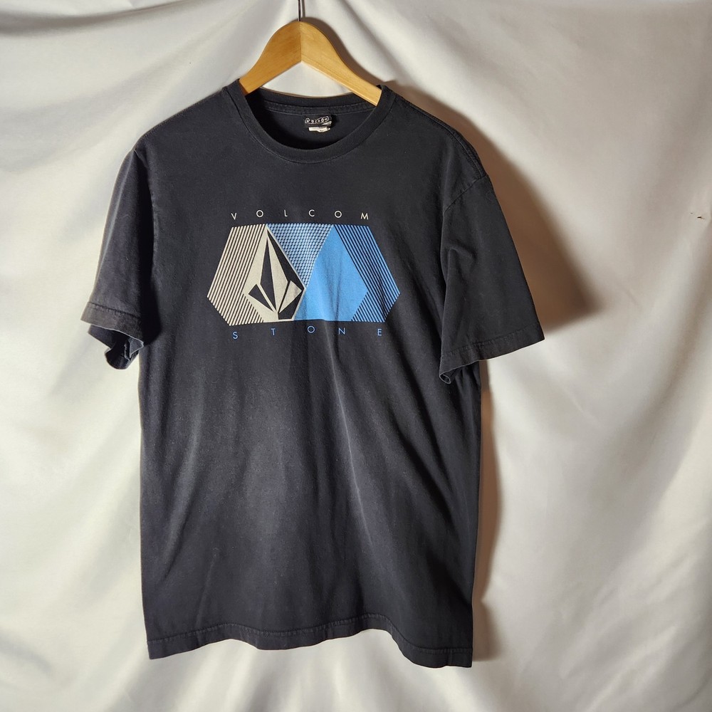 Volcom T-Shirt Medium M Black Blue Graphic Tee Stone Logo Skateboard Surf Skate