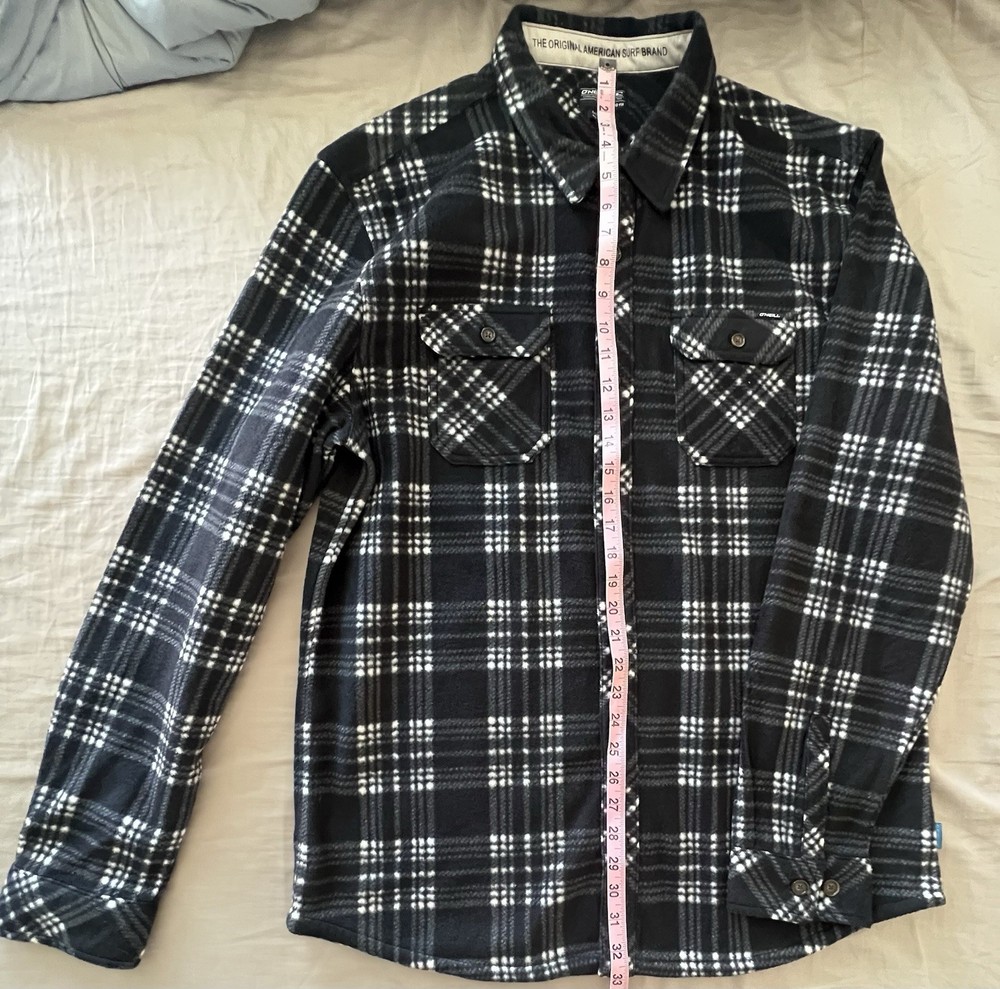 O'Neill Classic Fit XL Men's Fleece Plaid Button-Up Shirt Black/White Pockets
