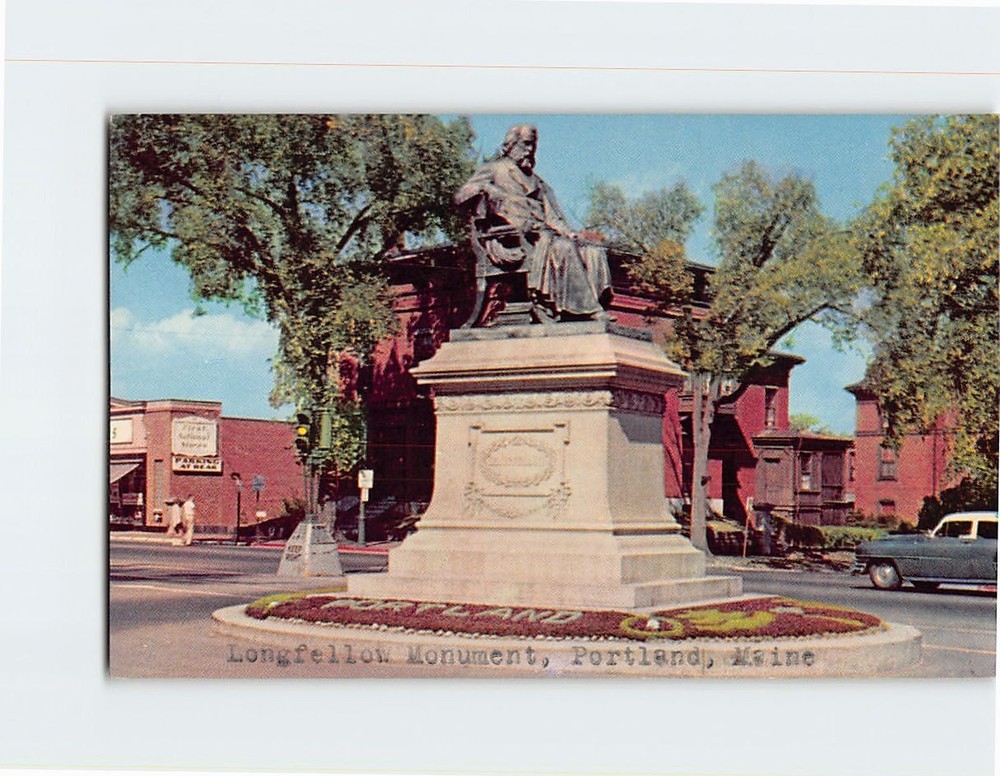 Postcard Longfellow Monument Longfellow Square Portland Maine USA