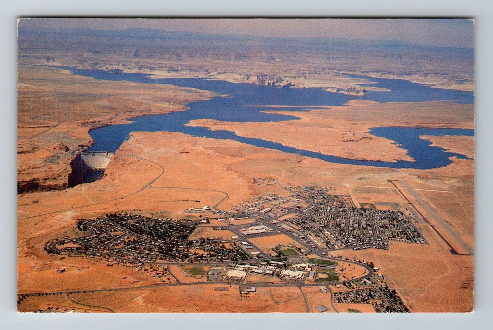 Page, AZ-Arizona, Glen Canyon Dam Lake Powell Aerial Vintage Postcard