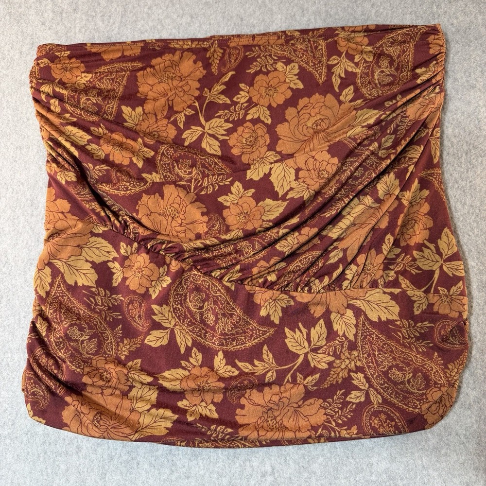Free People Skirt Ruched Mini Womens M Stretch Orange Floral Boho Festival