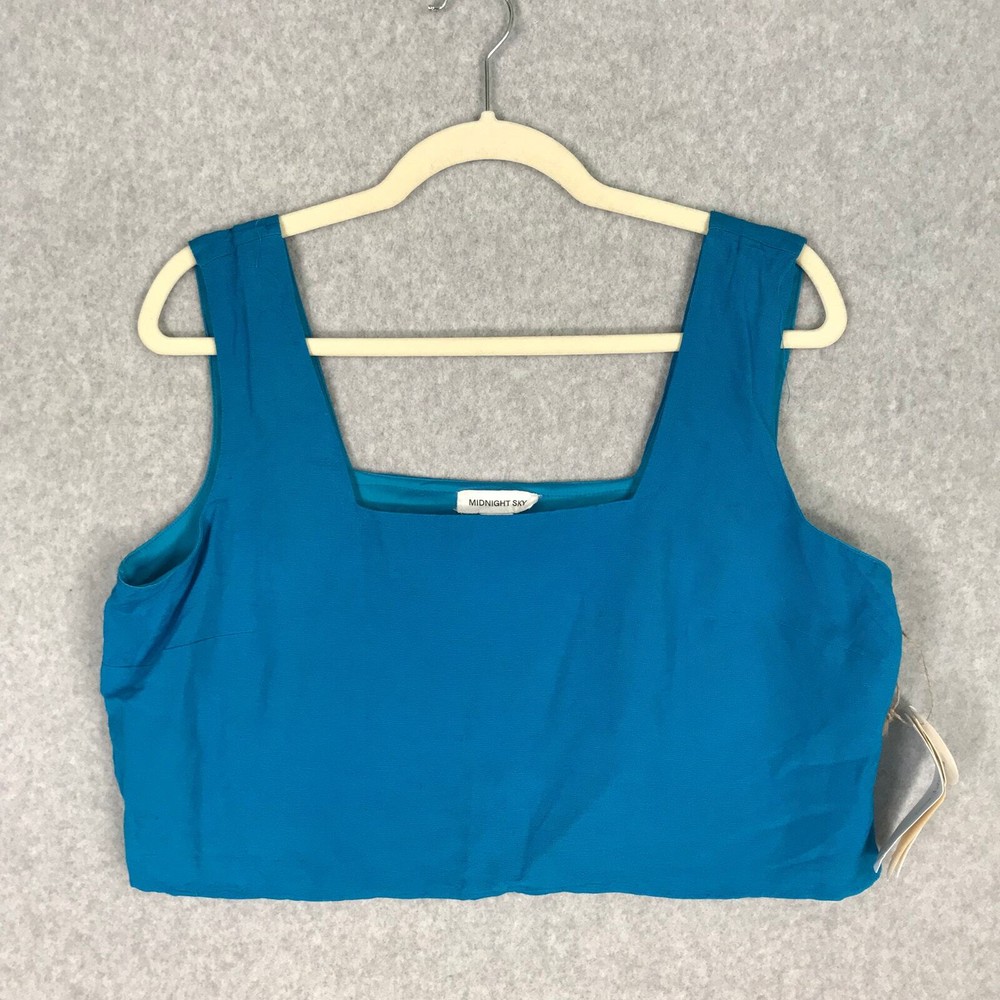 Midnight Sky Crop Tank Top Large Blue Linen Cotton Resort Vacation Cruise Beach