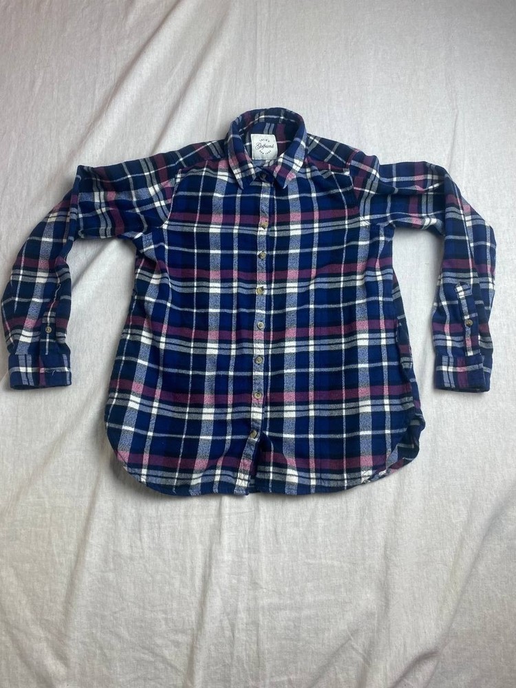 Jachs Girlfriend Shirt Womens XS Blue Pink Plaid Flannel Button Up Long Sleeve
