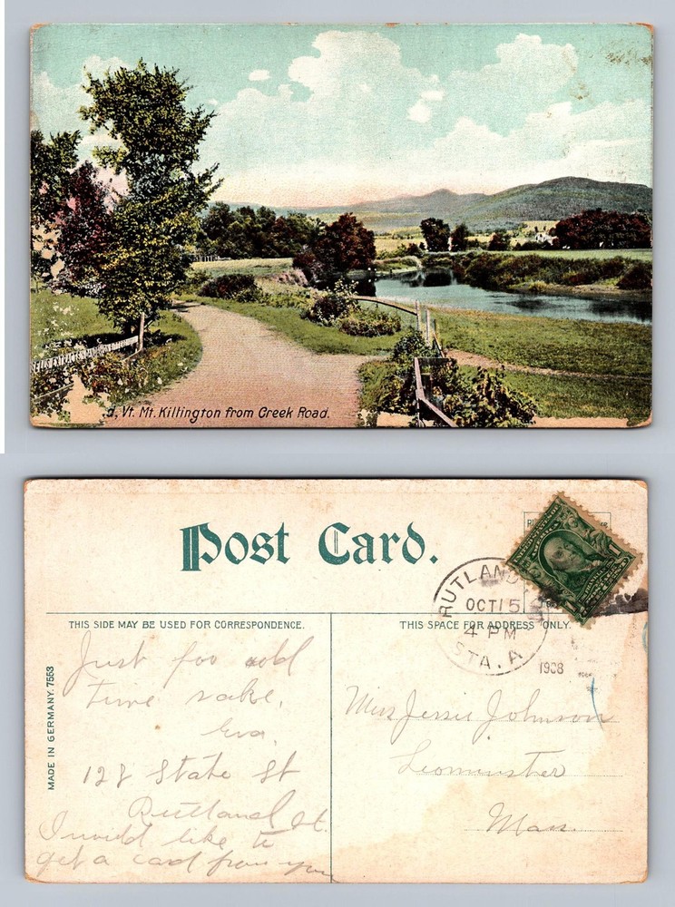 Killington, VT-Vermont Mt Killington from Creek Road View c1908 Vintage Postcard
