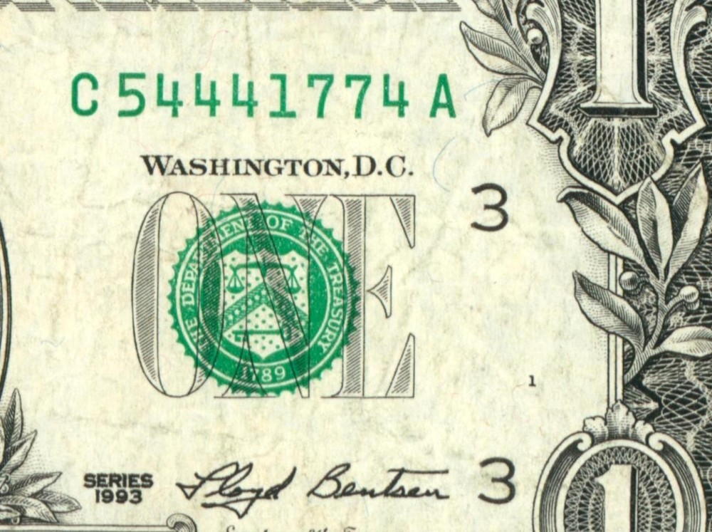 **WEB PRESS NOTE** ((EXPERIMENTAL)) $1 1993 Plate #1/10 Federal Reserve CURRENCY