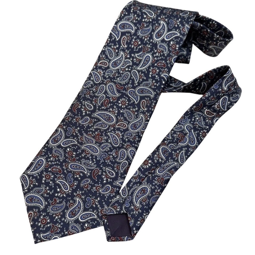 Bert Pulitzer Silk Tie Mens OS Navy Blue Burgundy Paisley Classic Made in USA