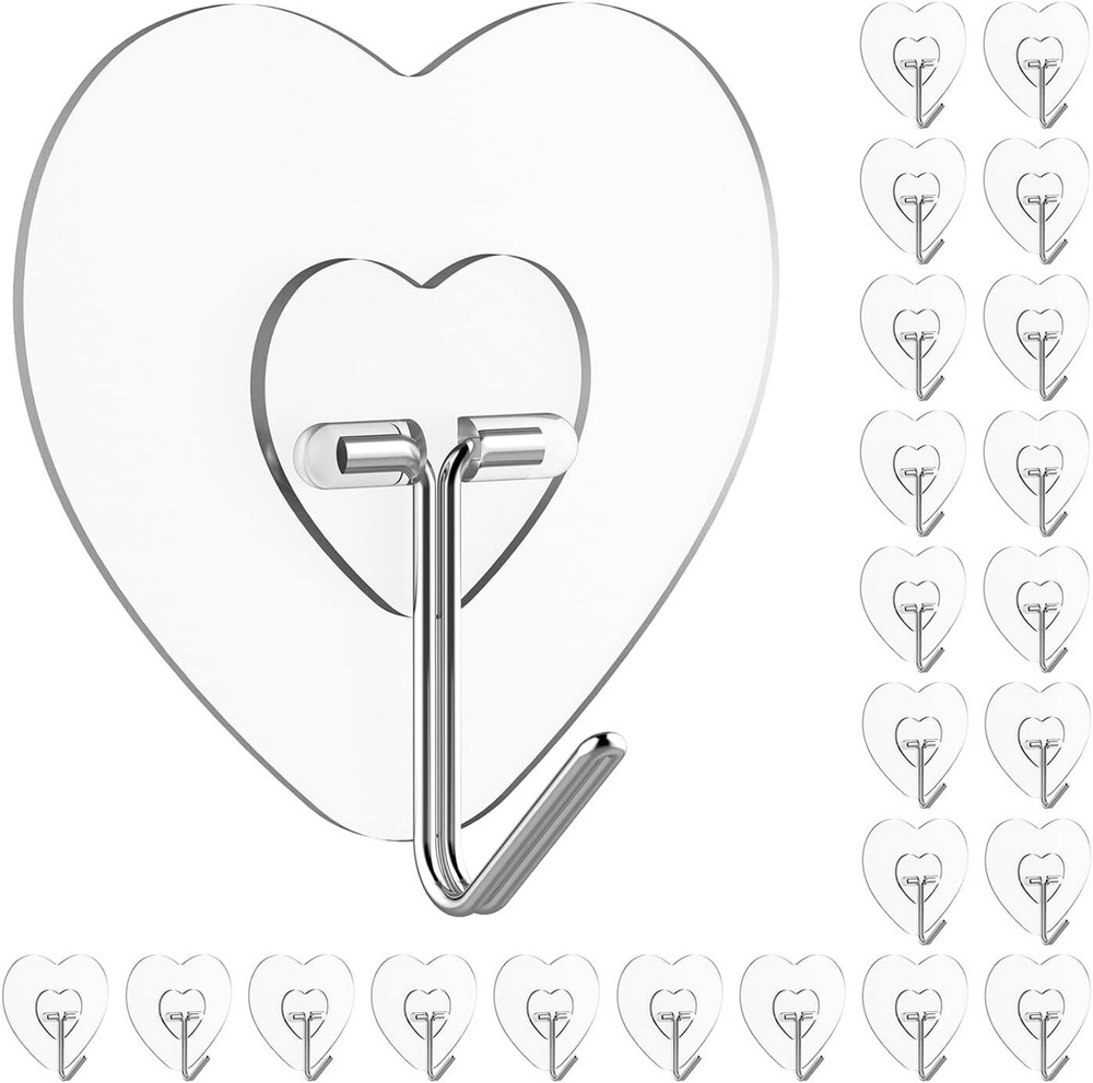 Adove Adhesive Hooks for Hanging, 24 Pack Heavy Duty Wall Hooks, Transparent