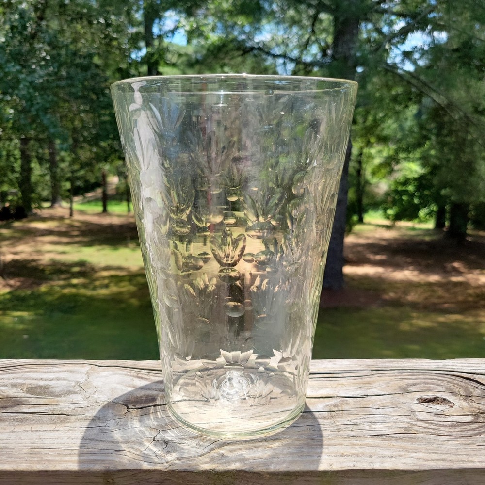 Antique Early Blown Floral & Dots Cut Clear Glass 9