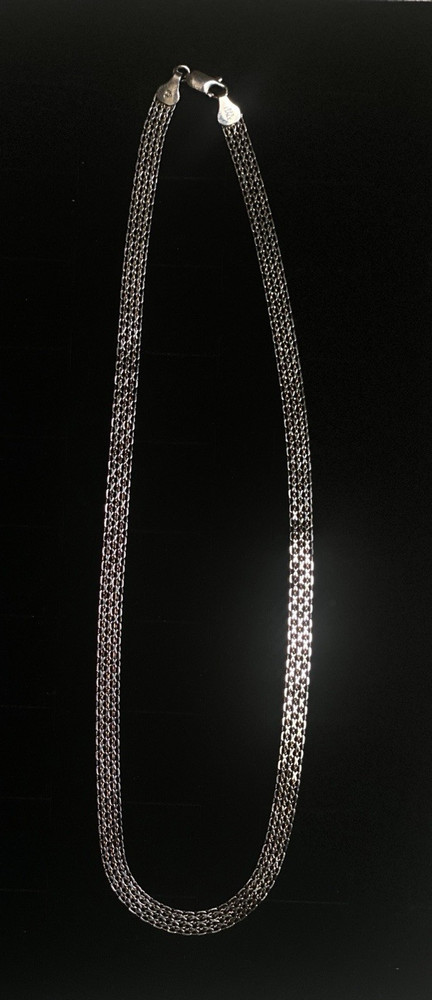 Vintage IBB 925 Sterling Silver Italy Flat Woven Mesh Chain Necklace 17