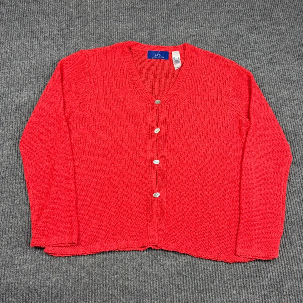 JH Collectibles Cardigan Womens XL Red Knit Button Front V-Neck Sweater