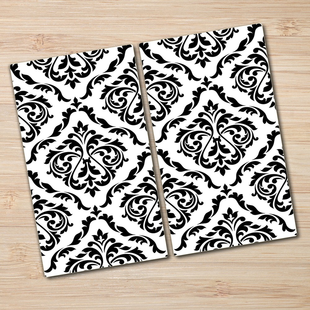 Glass Worktop Saver Kitchen Damask black and white floral black and white