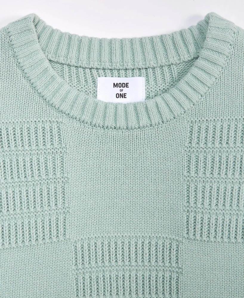 MODE OF ONE Blue Fin Sweater Soft Cotton Patchwork Knit Pullover Crewneck XL