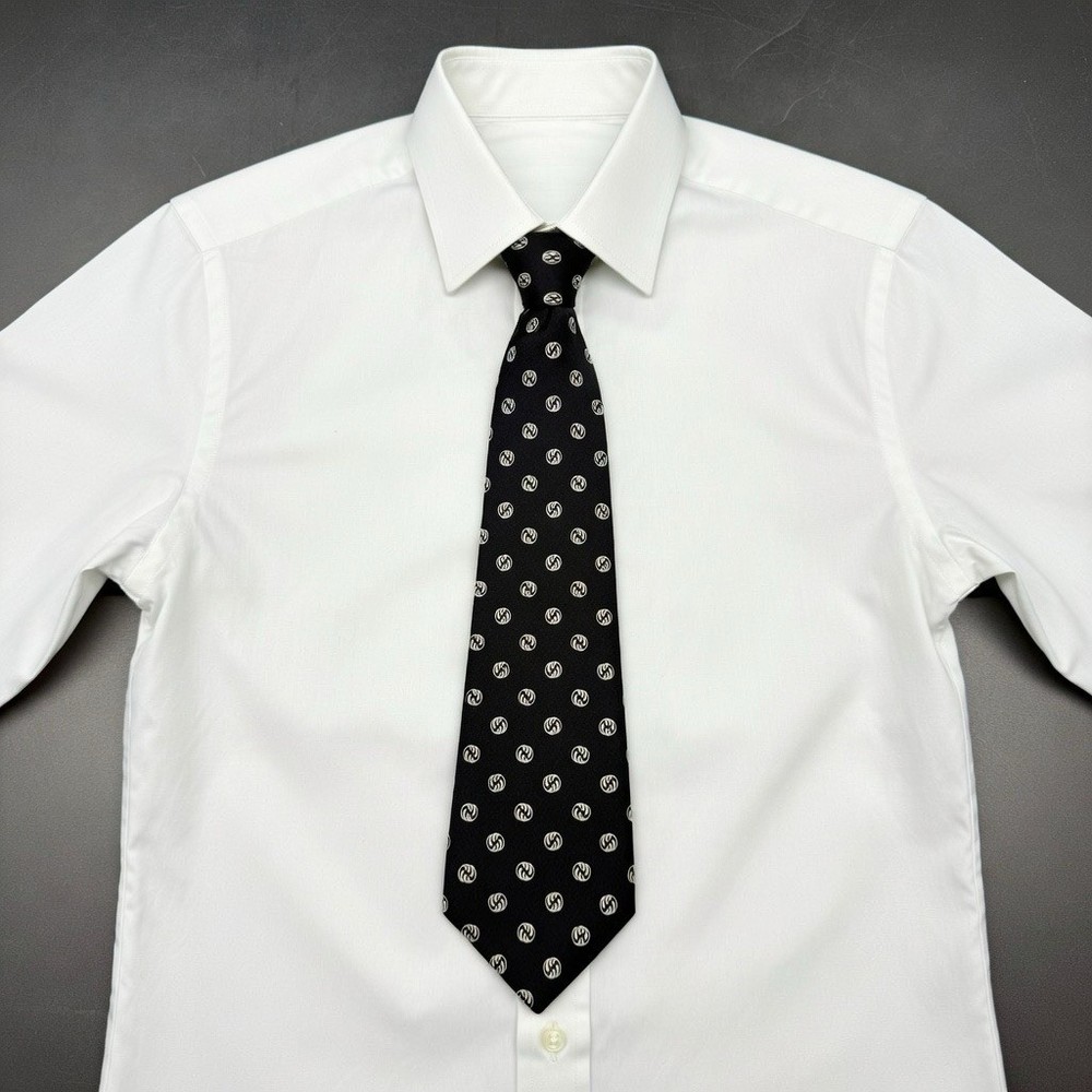 Polo Ralph Lauren Vintage Black Monogram Tie 56 Inch Made in USA 100% Silk 4 In