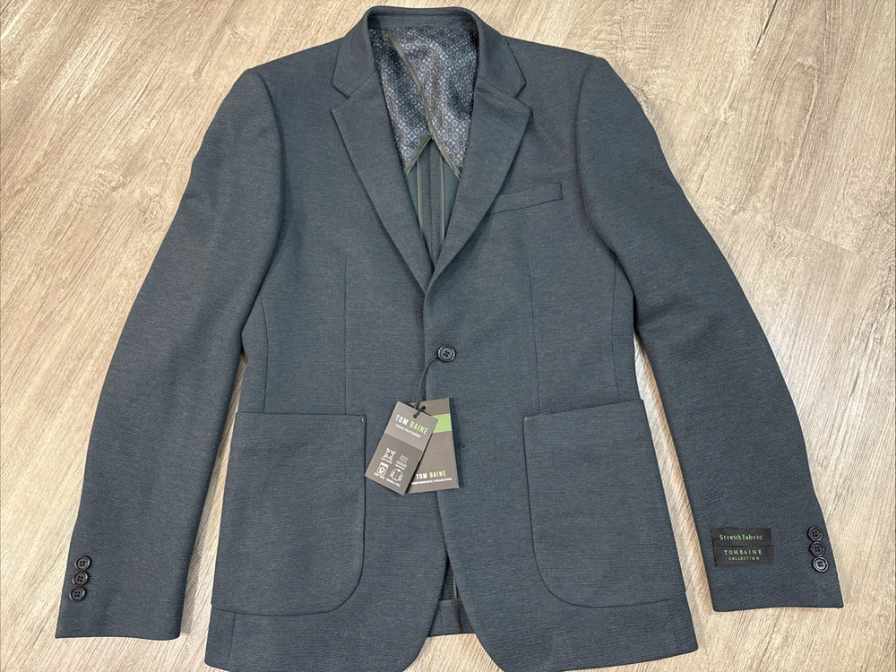 Tom Baine Performance Stretch Blazer Slim Fit Blue Tech Jacket Size 40 M NWT