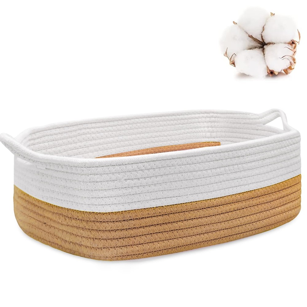 Rope Storage Basket 14.2''x 11''x 5.1'' Cotton Woven Dog Cat Toy Bins Cube Soft