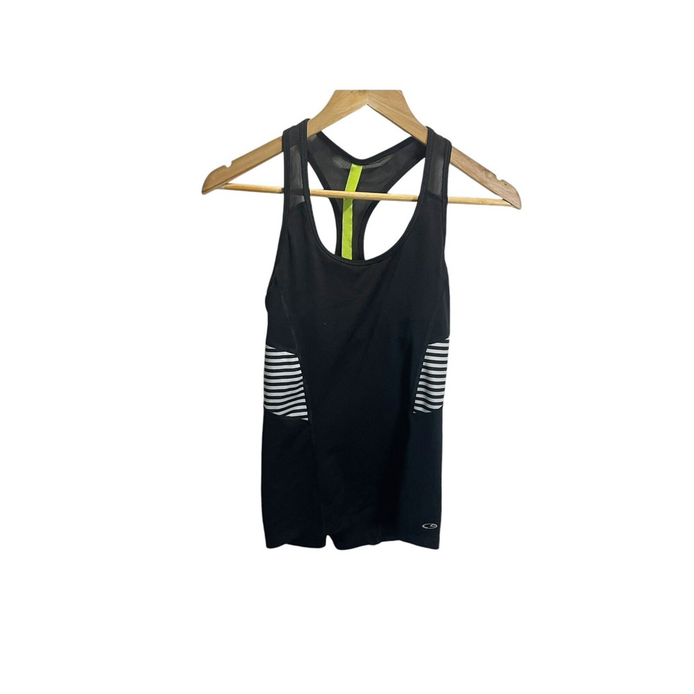 Champion C9 Womens Black White Striped Built-in Bra Workout Active Tank Top M