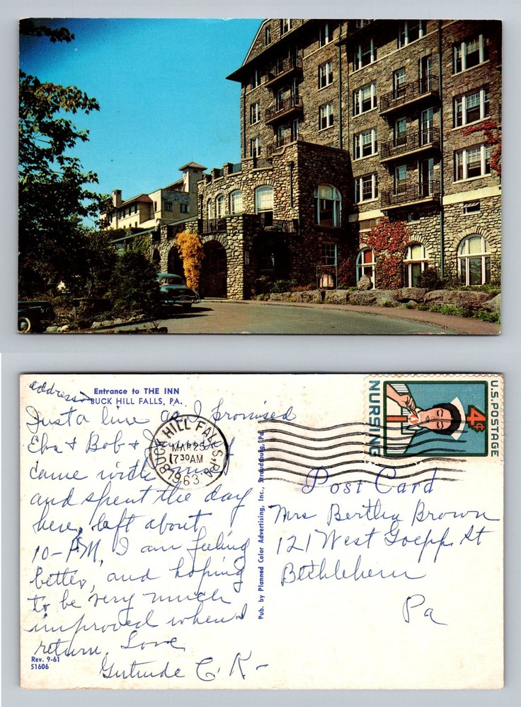 Buck Hill Falls, PA-Pennsylvania, Entrance To The Inn Vintage c1963 Postcard