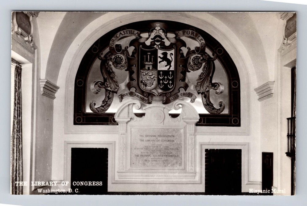 Washington DC-Hispanic Mural, The Library Of Congress, Antique Vintage Postcard